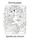 Cute beautiful unicorn mermaid coloring book vector