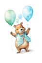 a cute beautiful watercolor illustration of a tiny happy cute smiling yodeling platypus with a lot of baloons dressed like a Royalty Free Stock Photo