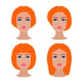 Cute beautiful young girls face with various hair style. Ginger women. Set of avatars. Vector collection Royalty Free Stock Photo