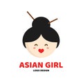 Cute beauty asian girl face logo template.