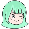 Cute beauty emoticon girl character. doodle icon image