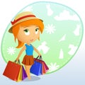 Cute beauty girl in the cap with shopping bags