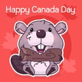 Cute beaver canadian symbol kawaii character social media post mockup. Happy Canada day typography. Poster, card template with