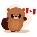 Cute beaver cartoon with the flag of Canada Vector Royalty Free Stock Photo