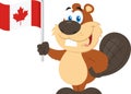 Cute Beaver Cartoon Mascot Character Holding A Canadian Flag Royalty Free Stock Photo