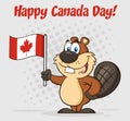 Cute Beaver Cartoon Mascot Character Holding A Canadian Flag Royalty Free Stock Photo
