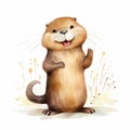 Joyful Watercolor Otter Illustration On White Background