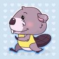 Cute beaver kawaii cartoon vector character. Adorable, happy and funny animal running, doing sports isolated sticker, patch. Anime