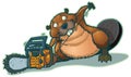 Cute Beaver Strarting Chainsaw Vector Cartoon