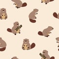 Cute beavers seamless pattern for kids.