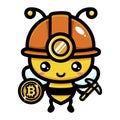 Cute bee animal cartoon character as bitcoin coin miner Royalty Free Stock Photo