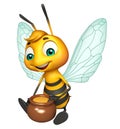 cute Bee cartoon character with honey pot Royalty Free Stock Photo