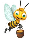 cute Bee cartoon character with honey pot Royalty Free Stock Photo