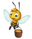 cute Bee cartoon character with honey pot Royalty Free Stock Photo