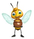 cute Bee cartoon character with honey pot Royalty Free Stock Photo