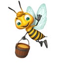 cute Bee cartoon character with honey pot Royalty Free Stock Photo