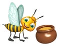 cute Bee cartoon character with honey pot Royalty Free Stock Photo
