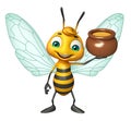 cute Bee cartoon character with honey pot Royalty Free Stock Photo