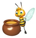 cute Bee cartoon character with honey pot Royalty Free Stock Photo