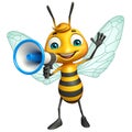 cute Bee cartoon character with loudseaker Royalty Free Stock Photo