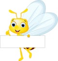 Cute bee cartoon flying while carrying flowers