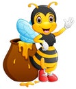 Cute bee cartoon waving Royalty Free Stock Photo