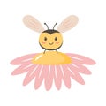 Cute bee on chamomile. Vector illustration isolated on white background Royalty Free Stock Photo