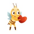 Cute Bee Character with Striped Yellow Body and Wings Holding Red Heart Vector Illustration Royalty Free Stock Photo