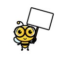 cute bee holding a blank text board Royalty Free Stock Photo