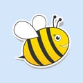 Cute bee flat icon. Sticker cartoon bee. Vector isolated on blue Royalty Free Stock Photo