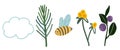 Cute bee hand drawn illustration in Scandinavian style isolated on white background. Children forest background