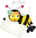 Cute bee holding blank signboard