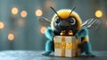 Cute bee holding a gift box (1 Royalty Free Stock Photo