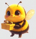 Cute Bee Holding Gift Illustration, Adorable Insect Character Royalty Free Stock Photo