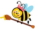 Cute bee holding a wooden honey spoon Royalty Free Stock Photo