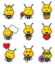 The cute bee with the honey of the mascot bundle set Royalty Free Stock Photo