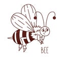 Cute bee insect doodle line vector icon