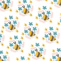 cute bee pattern among various flowers