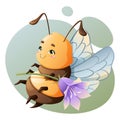 Cute bee with purple flower. Vector illustration. Great for prints, stickers Royalty Free Stock Photo