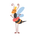 Cute Bee Queen, Happy Funny Flying Insect Character Wearing Golden Crown Cartoon Vector Illustration Royalty Free Stock Photo