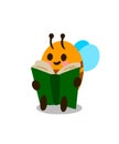 Cute bee reading book. Vector illustration. Cartoon bee on white background. Design element. Royalty Free Stock Photo