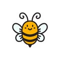 Cute bee with smile. Cartoon bumblebee sticker. Funny queen bee icon. Honeybee Royalty Free Stock Photo