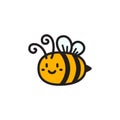 Cute bee with smile. Cartoon bumblebee sticker. Funny queen bee icon. Honeybee