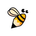 Cute Bee Wasp Flying in Pencil Shape Character Mascot
