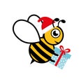 Cute bee wear Santa hat and gift box. Cartoon bee character with surprise vector isolated Royalty Free Stock Photo