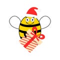 Cute bee wear Santa hat and gift box. Cartoon bee character with surprise vector isolated Royalty Free Stock Photo