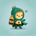 cute beer bottle cartoon character in a superhero cape, cartoon style, modern simple illustration