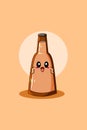 Cute beer with brown bottle cartoon illustration