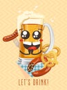 Cute beer mug character and label Let`s drink