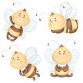 Watercolor Cute Bees clipart on white isolated